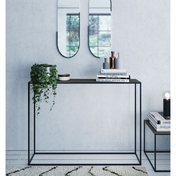 Console Archie 110cm - Gris Rétro/pied Noir - Plateau Bois - Structure Métal