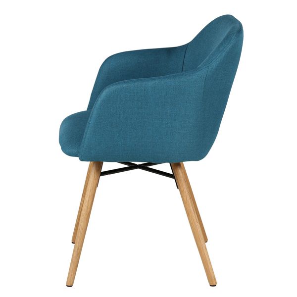 Chaise accoudoirs bleu en tissu pieds chêne naturel May