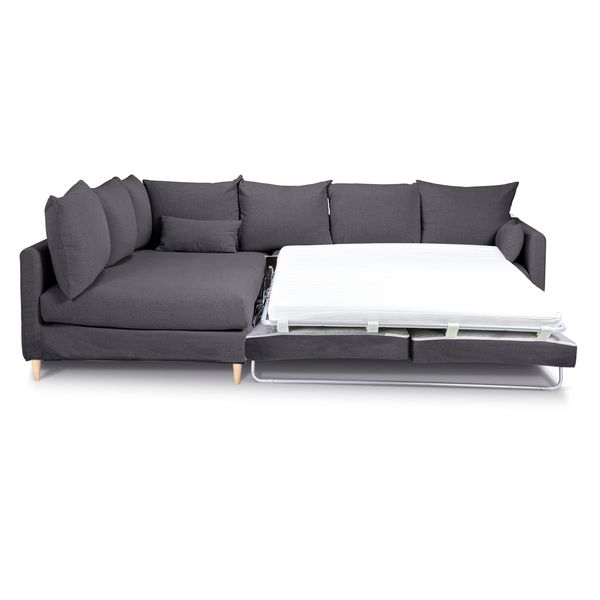 Canapé d'angle tissu recyclé anthracite - Angle gauche Figari