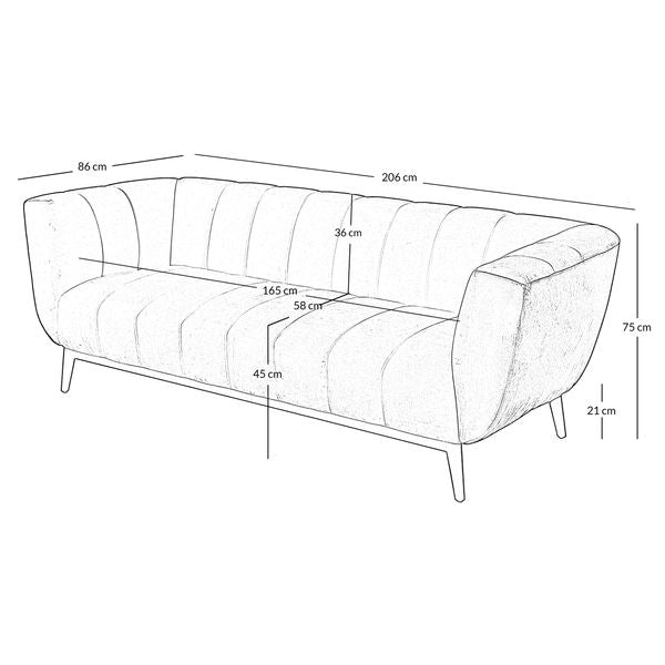 Canapé velours 3 places beige capitonné Amaro