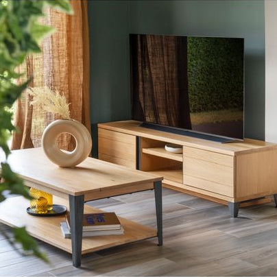 Table basse chêne et métal plateau double Manhattan