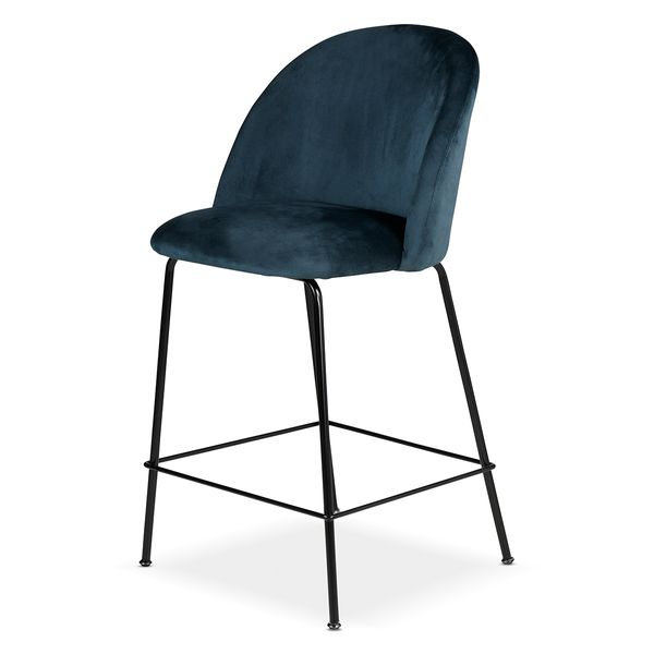 Chaise snack velours gris bleu pieds métal noir YATA