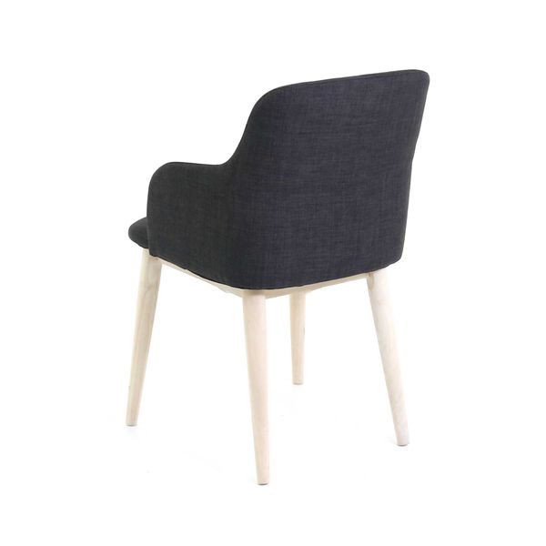 Chaise accoudoirs tissu gris foncé piétement placage chêne Manie