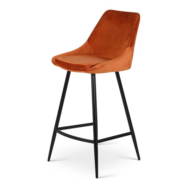 Chaise de bar velours cognac piètement métal noir h75 BARI