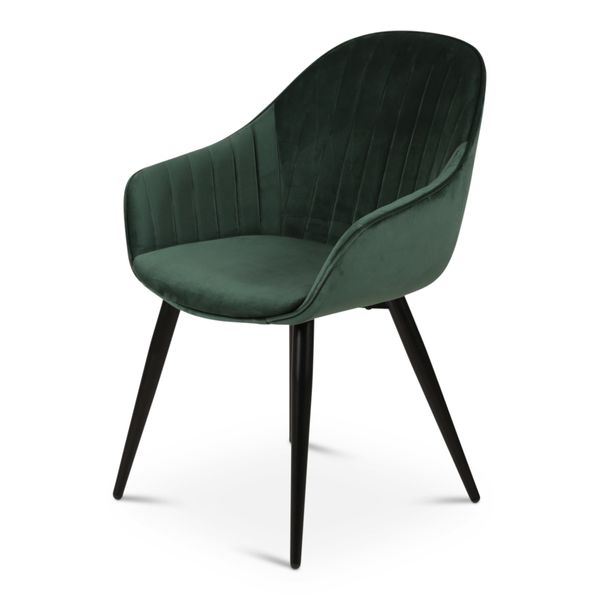 Chaise accoudoirs velours vert foncé piètement métal noir Bari