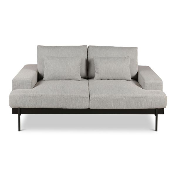 Canapé 2 places tissu gris design et pieds métal noir mat Yoko