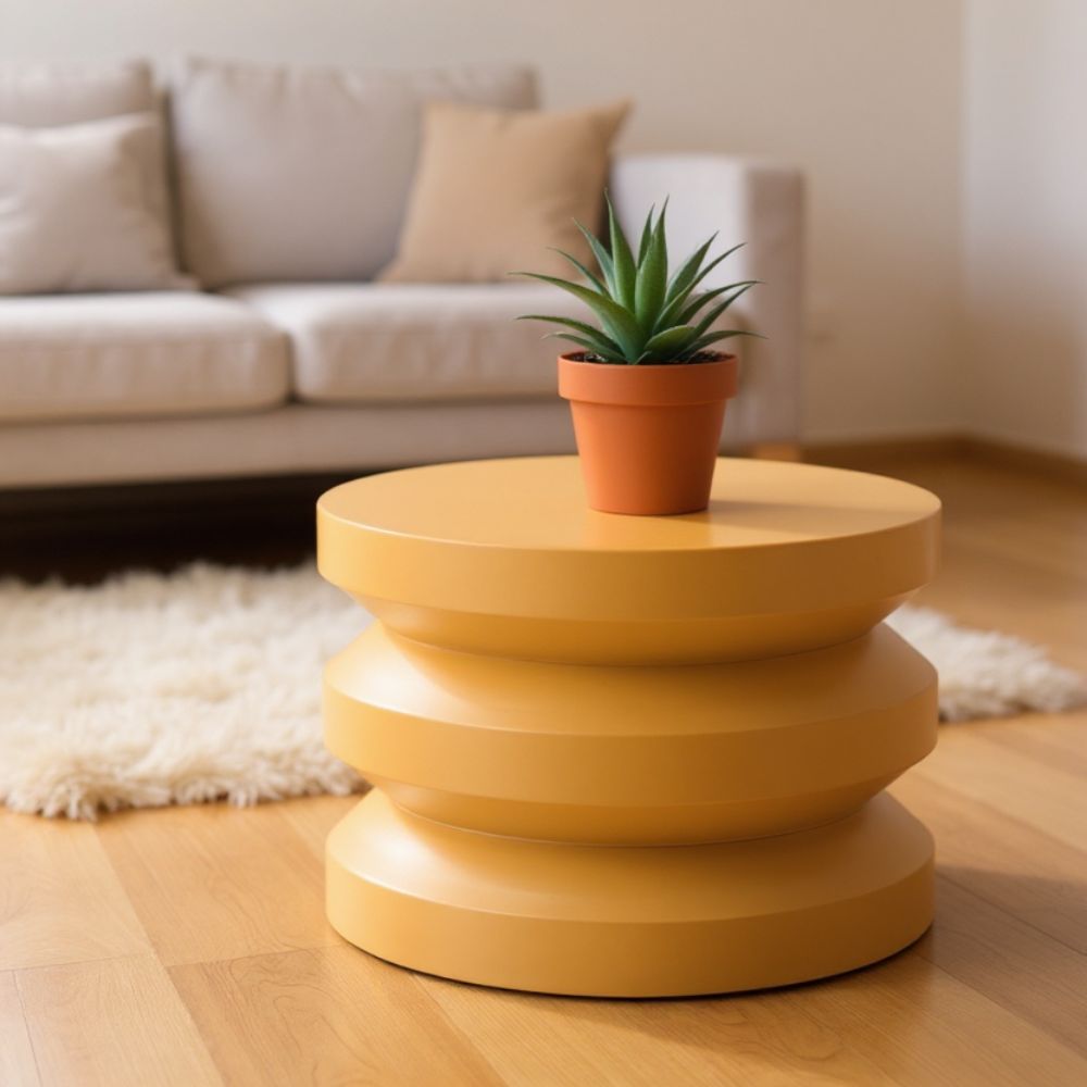 Table basse ronde en métal bronze