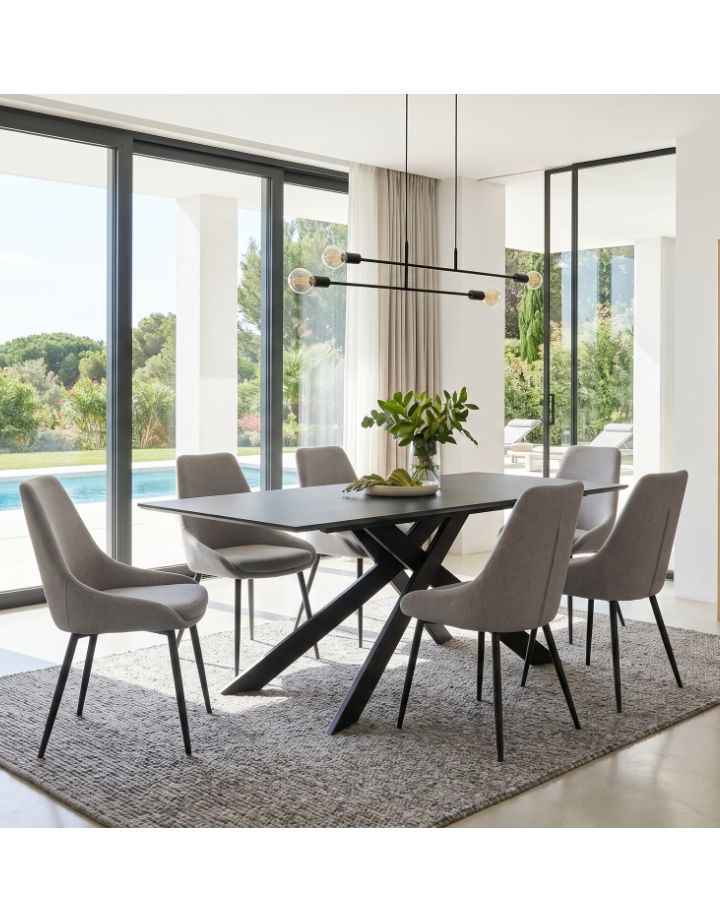 Table repas 180cm céramique Nero Dorato Mat noire