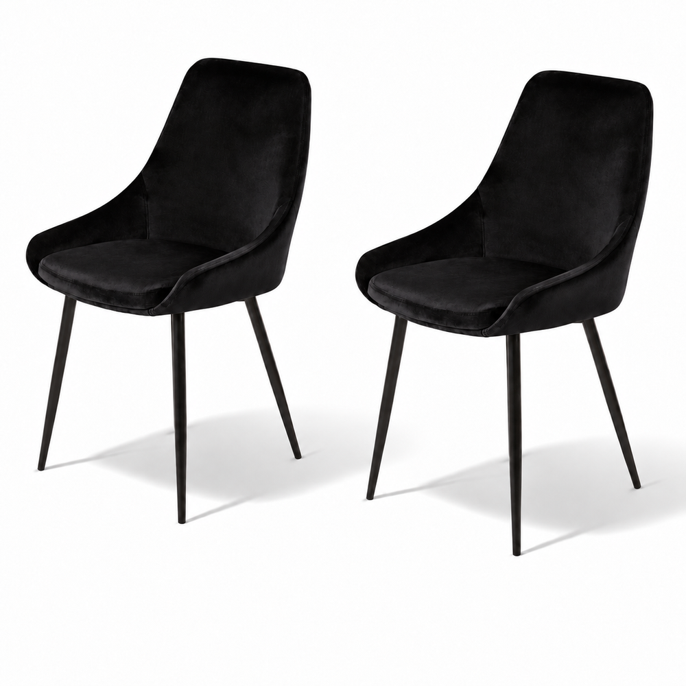 Lot de 2 chaises en velours noir pieds métal BARI