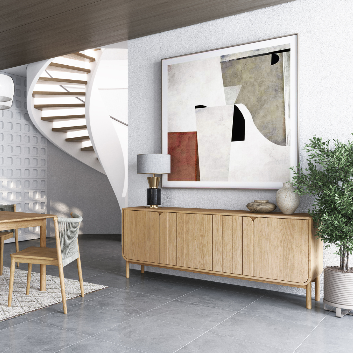 Meuble bas 4 portes chêne naturel