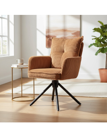 Chaise repas velours côtelé caramel