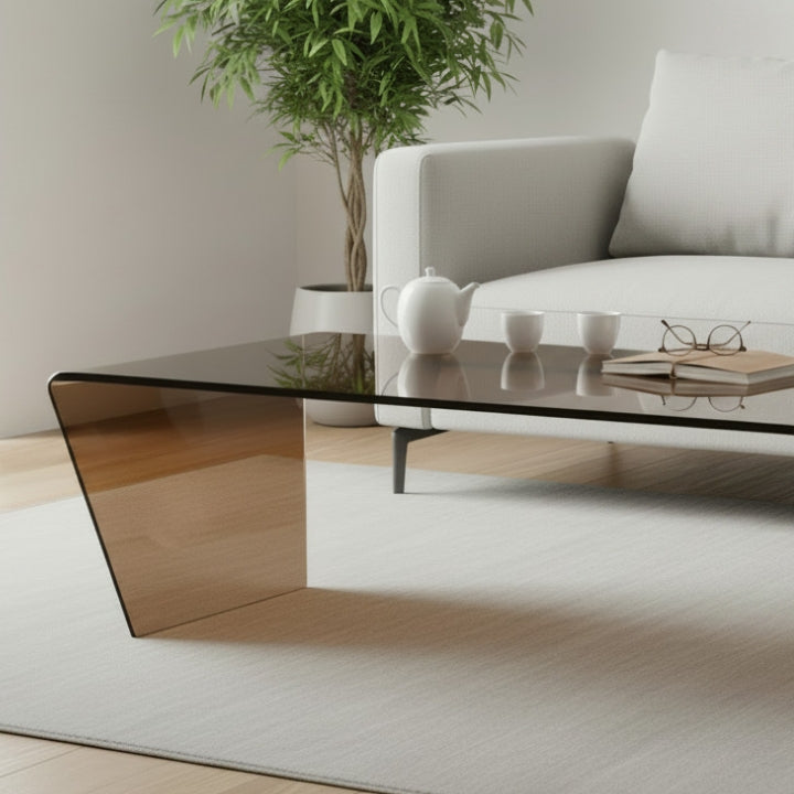 Table basse 120 cm en verre trempé marron