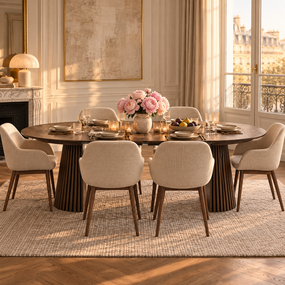Table repas D120 avec 2 allonges placage Chêne foncé
