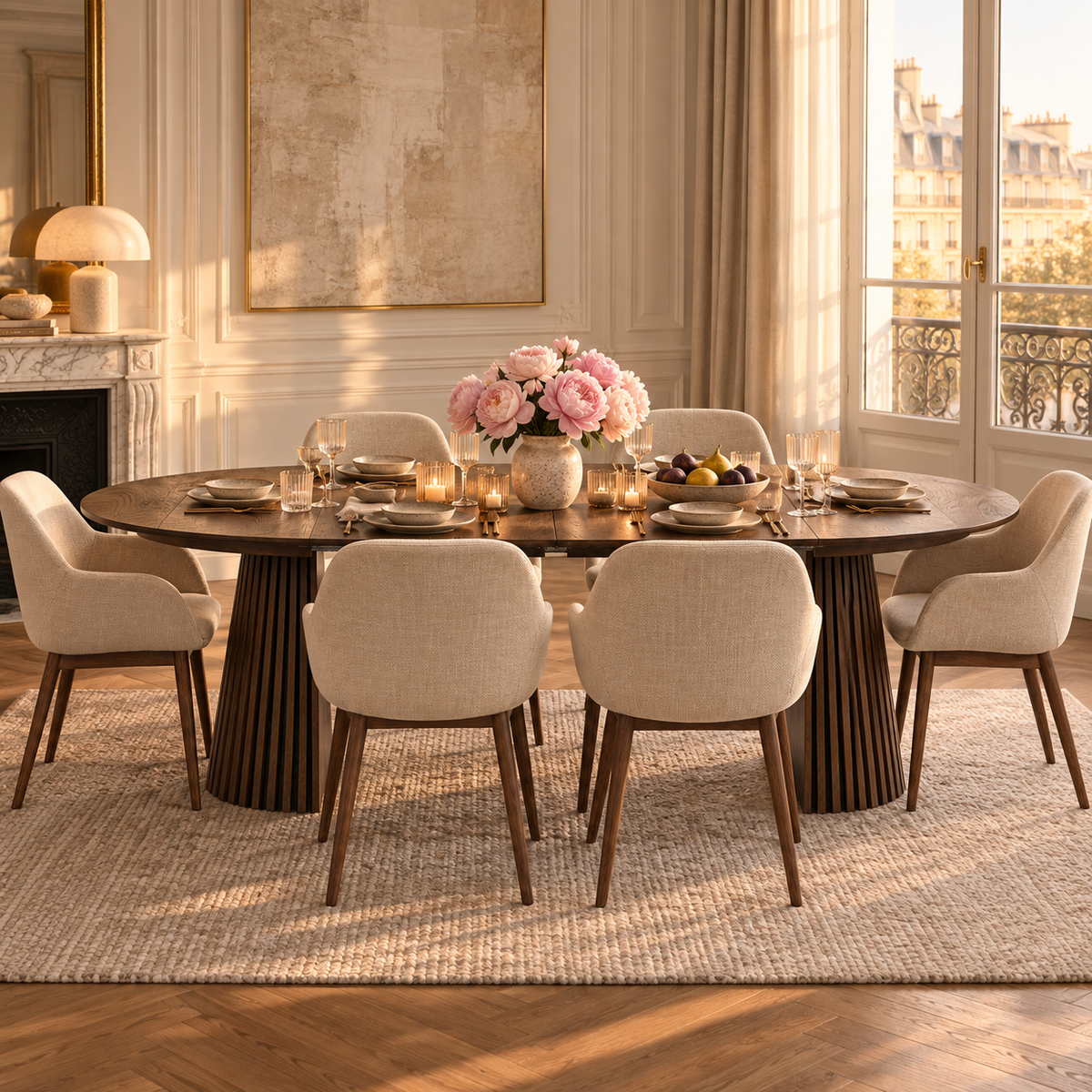 Table repas D120 avec 2 allonges placage Chêne foncé