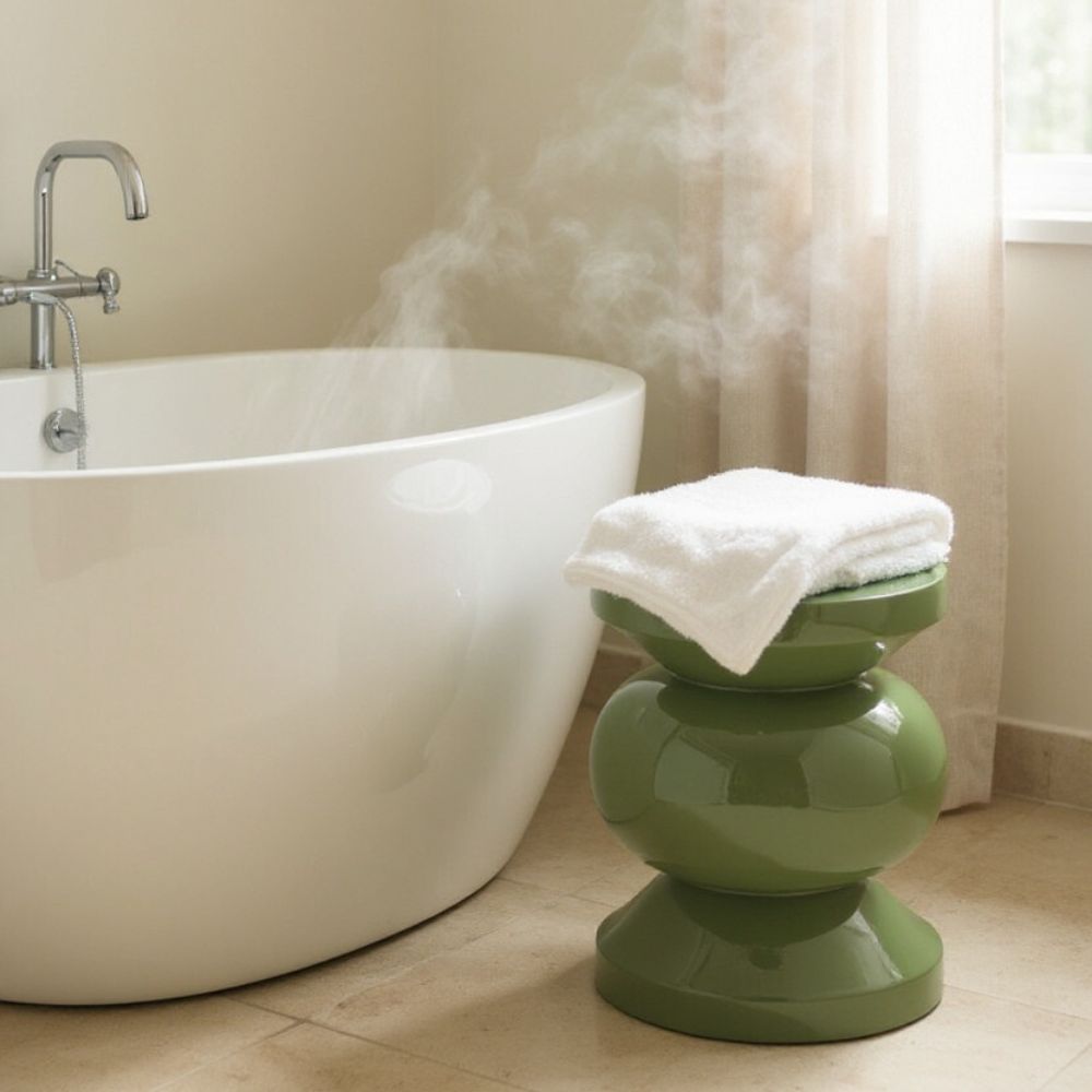 Bout de canapé rond émail vert