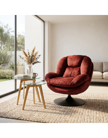 Fauteuil pivotant en velours bordeaux