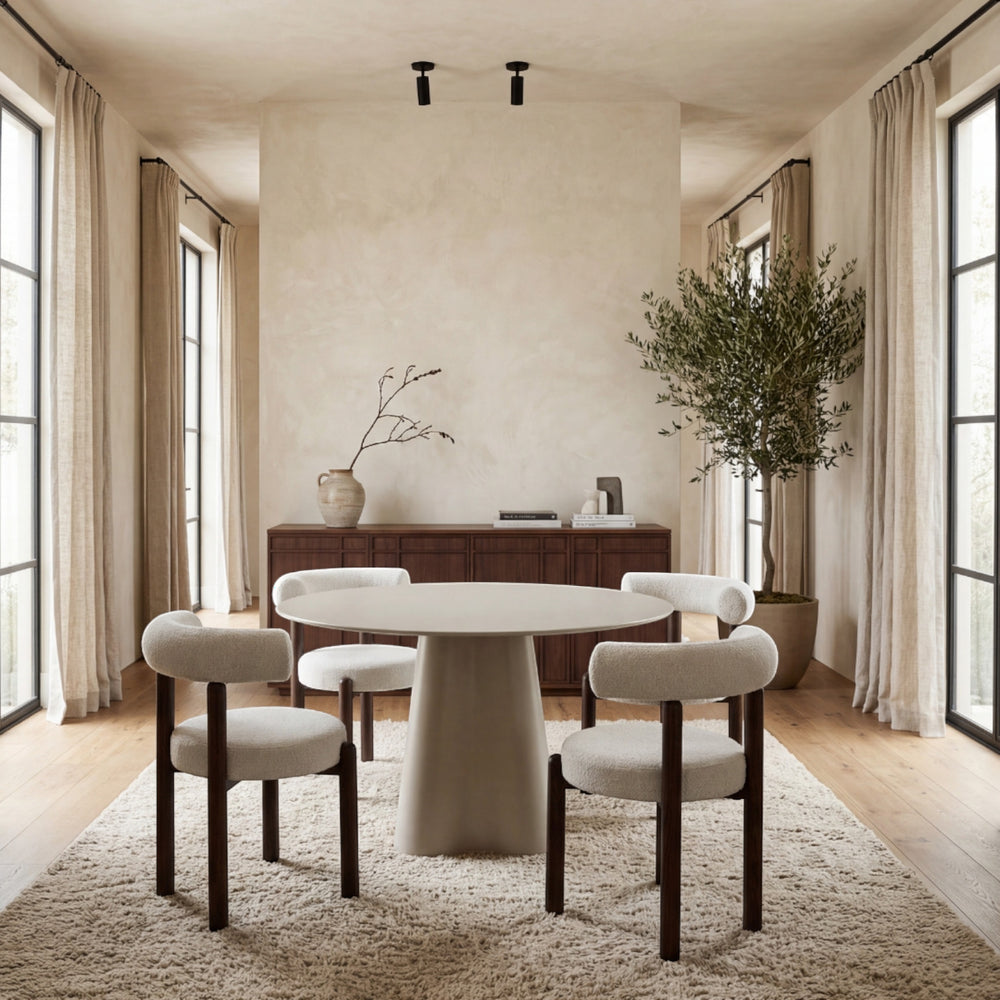 Table repas D120 en verre beige mat