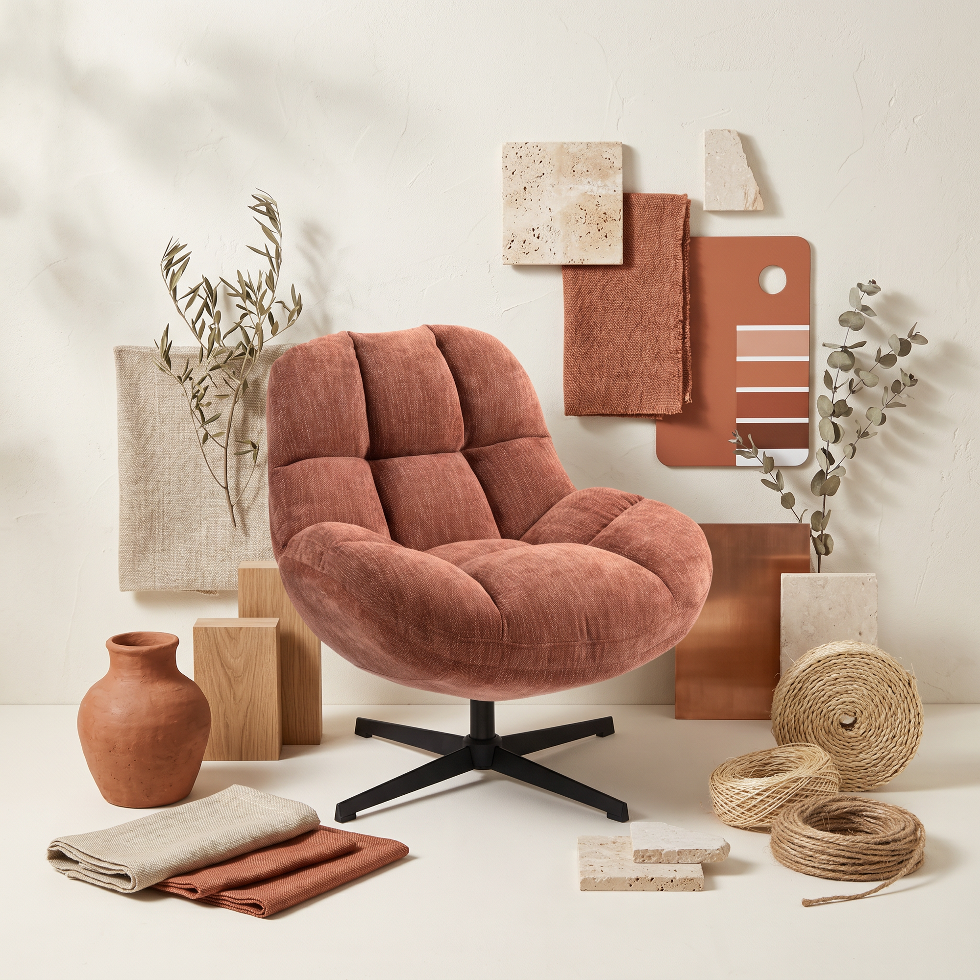 Fauteuil pivotant terracotta