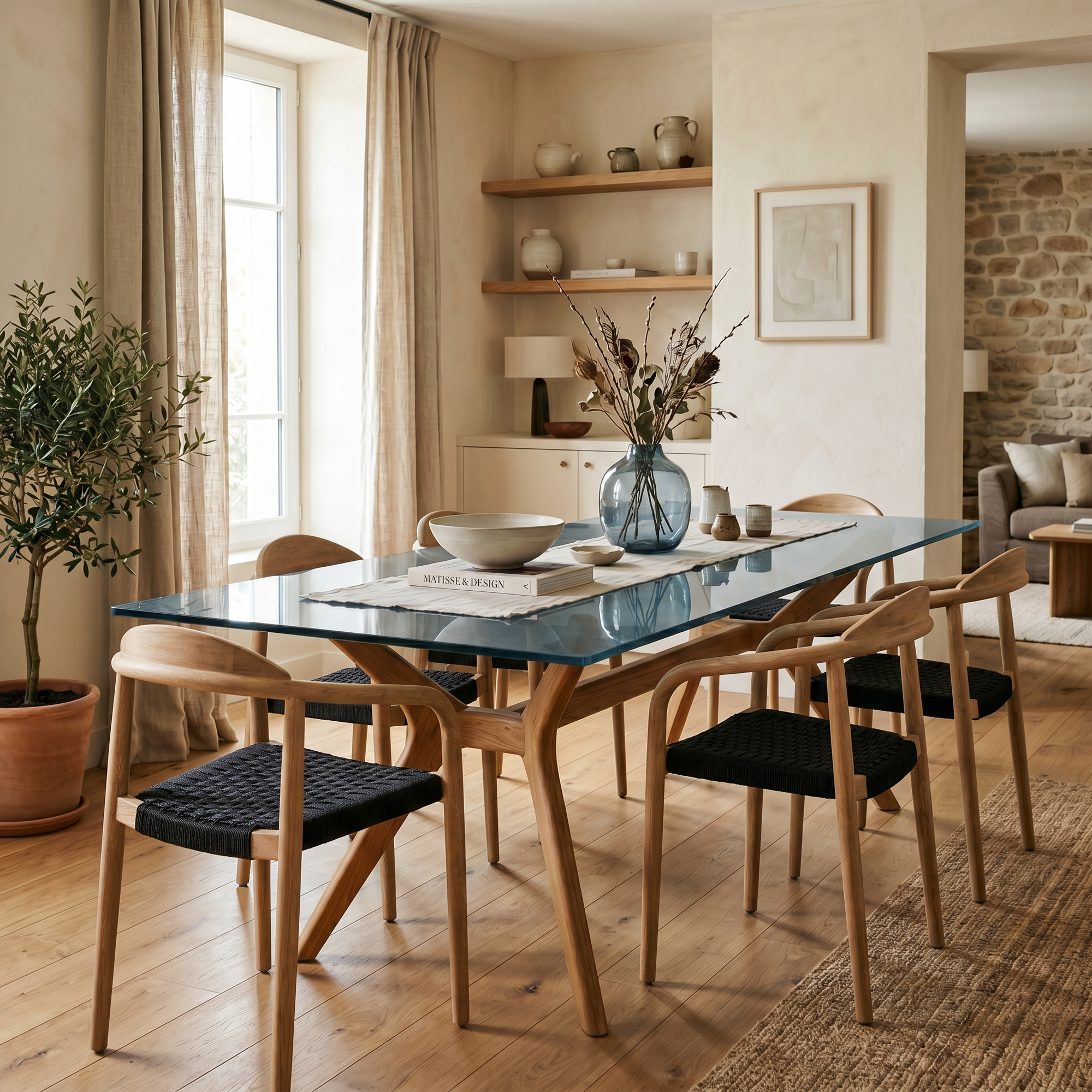 Chaise repas Eucalyptus et corde kaki