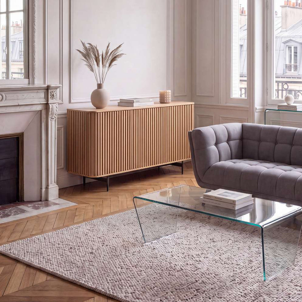 Table basse 120 cm en verre trempé transparent