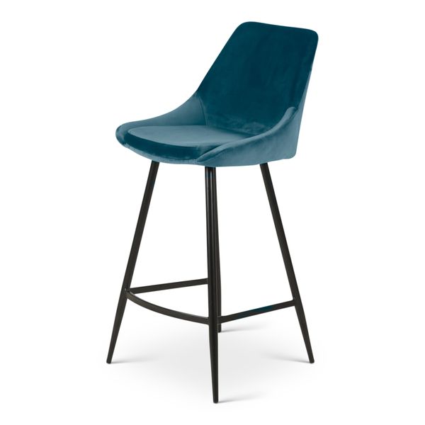 Chaise de bar velours bleu piètement métal bleu h75 BARI