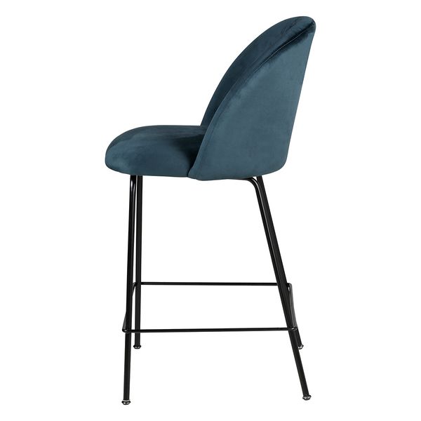 Chaise snack velours gris bleu pieds métal noir YATA