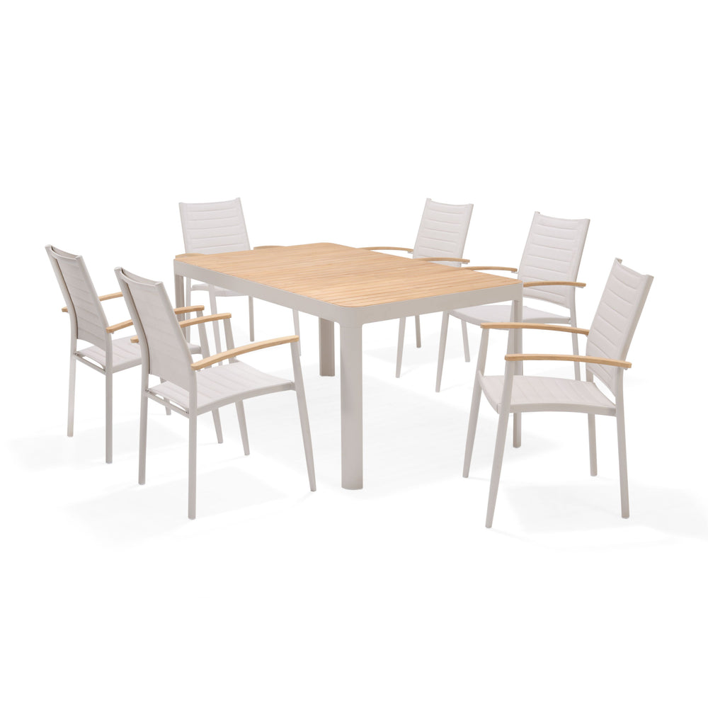 Table de jardin 160 cm eucalyptus et aluminium blanc AZUR