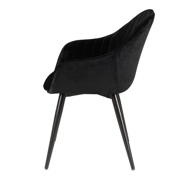 Chaise accoudoirs velours noir et pieds métal BARI