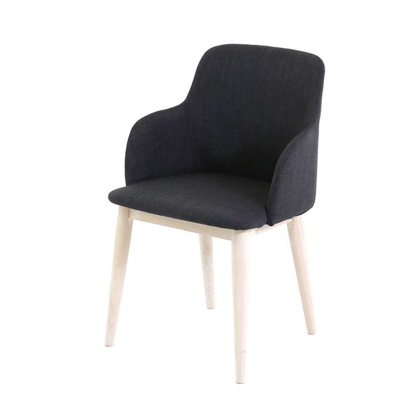 Chaise accoudoirs tissu gris foncé piétement placage chêne Manie