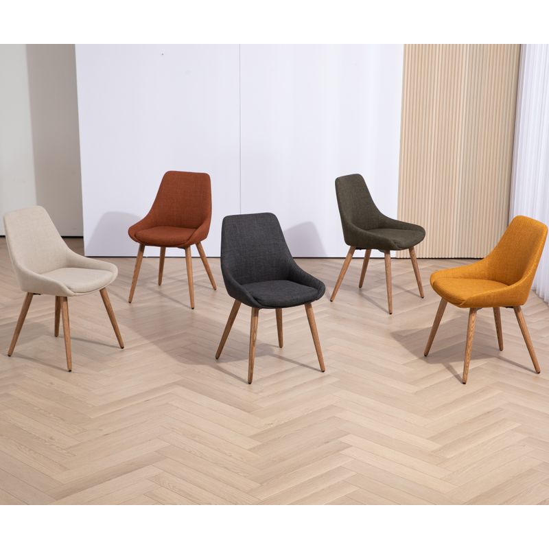 Chaise repas tissu crème pieds chêne foncé BARI