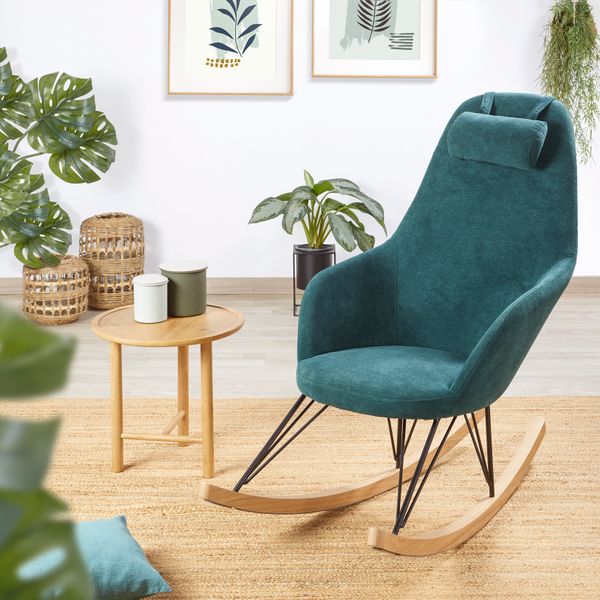 Rocking-chair scandinave tissu vert canard Evy