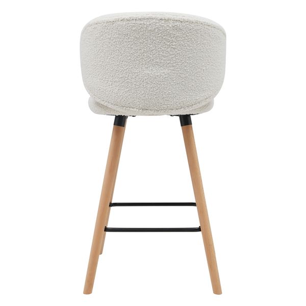 Chaise de bar tissu effet laine bouclette blanc pieds bois Tiago