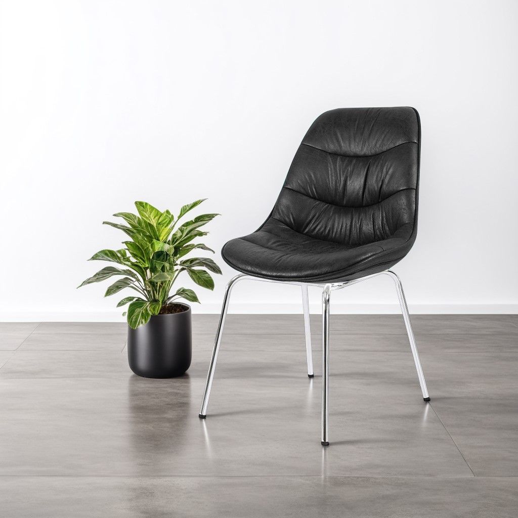 Chaise noire pied métal chromé BILLY