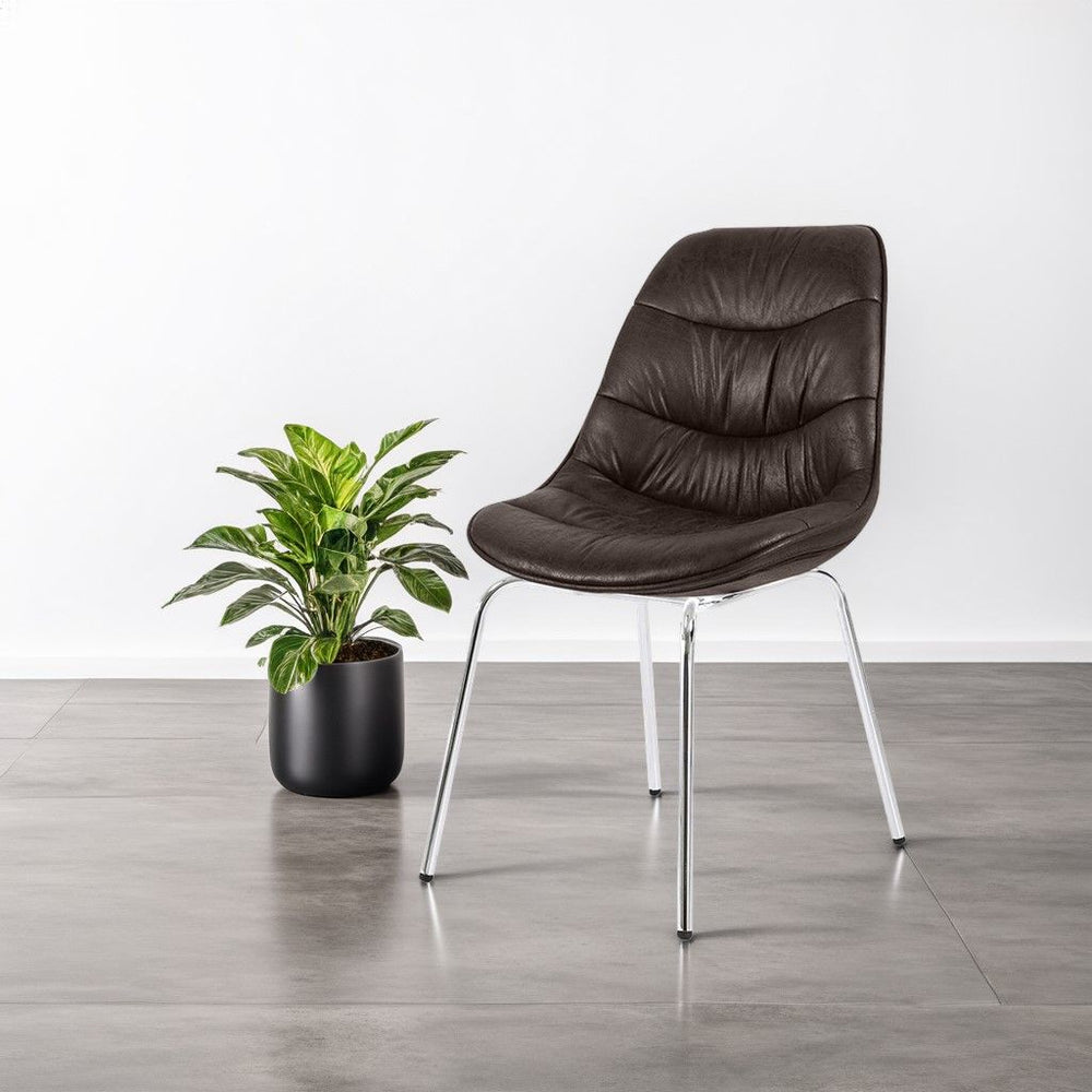 Chaise marron pied métal chromé BILLY