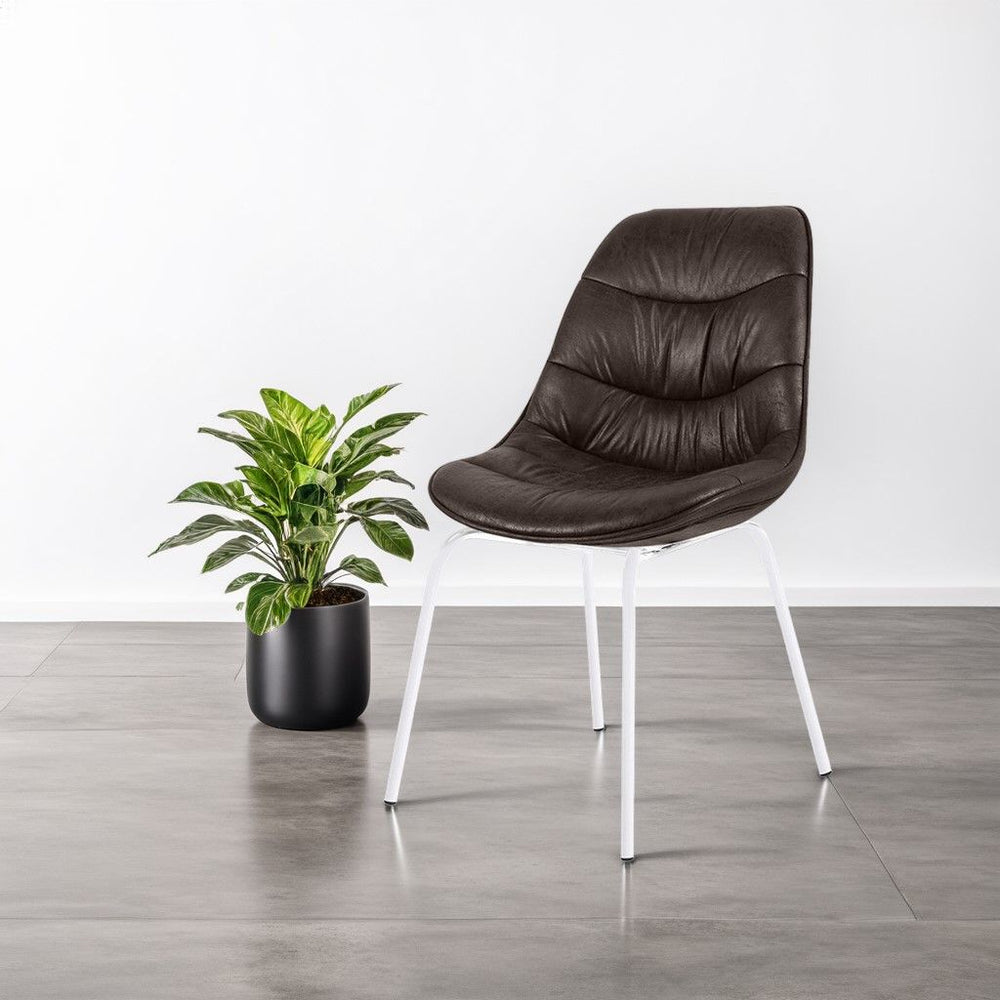 Chaise marron pied métal blanc BILLY