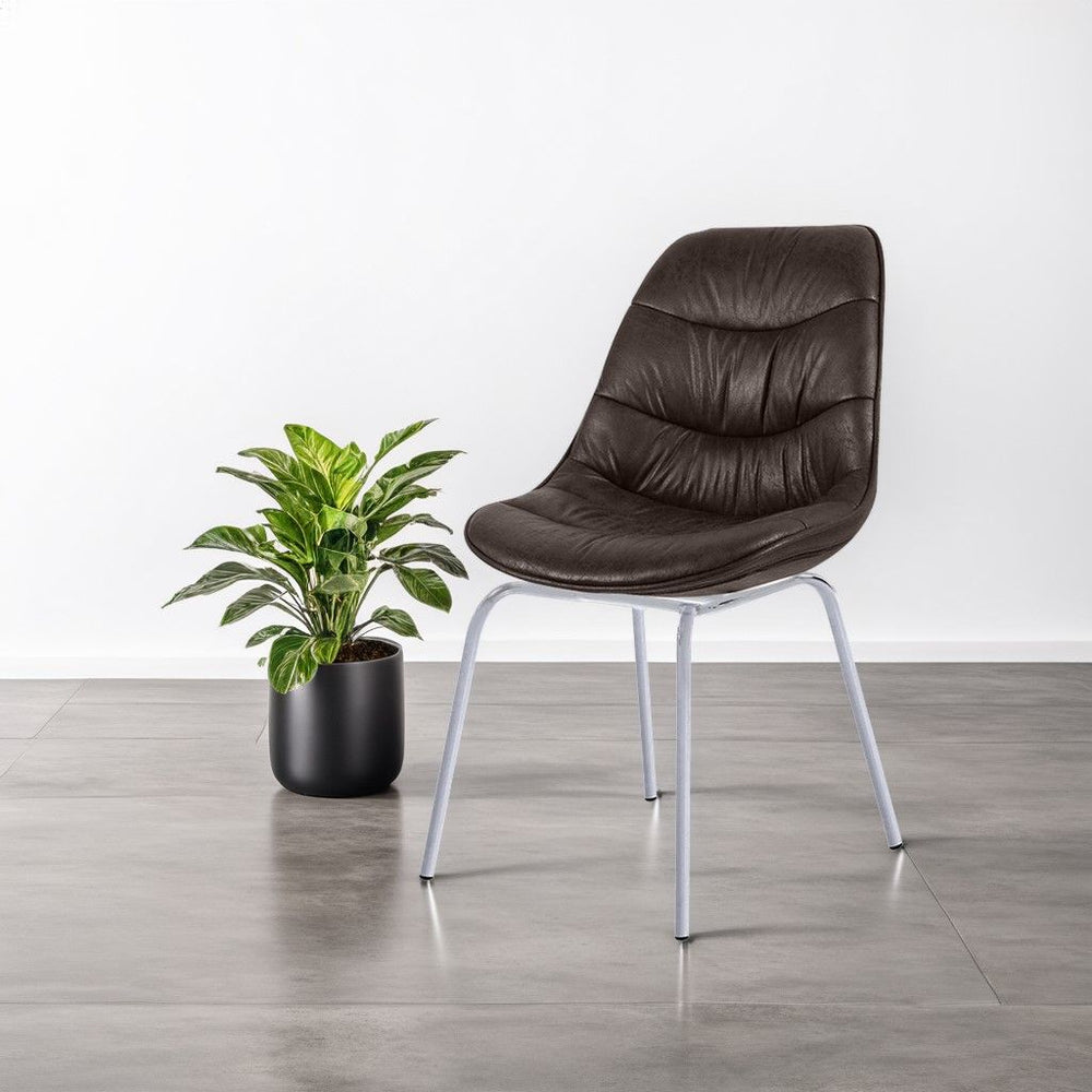 Chaise marron pied métal gris BILLY