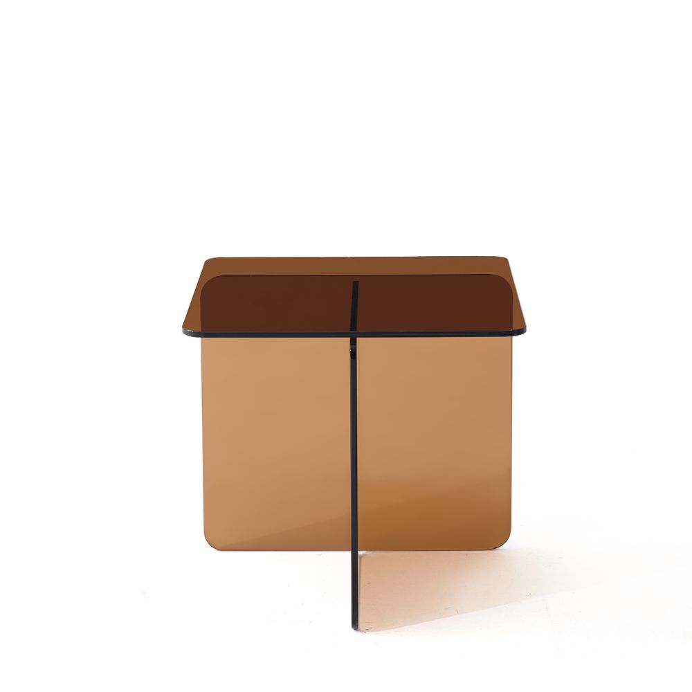 Bout de canapé en verre trempé marron