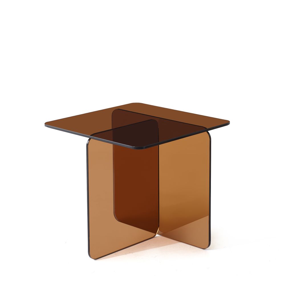 Bout de canapé en verre trempé marron