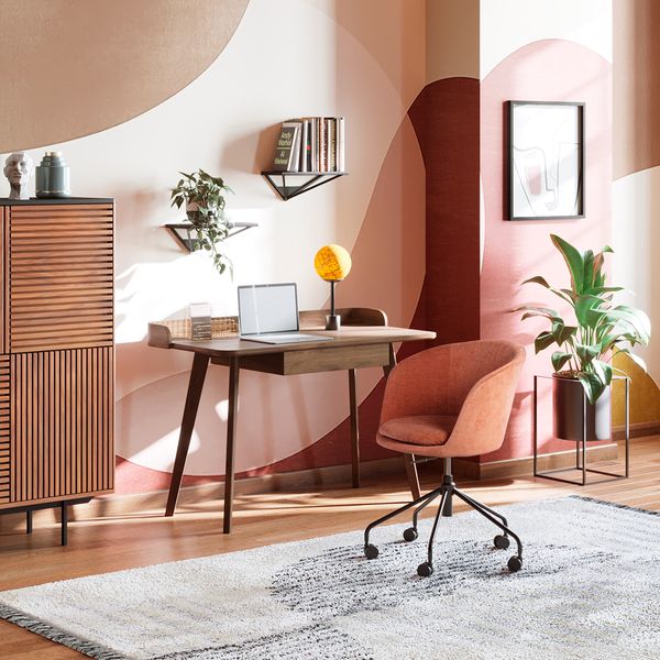 Chaise de bureau tissu soft touch saumon Mado