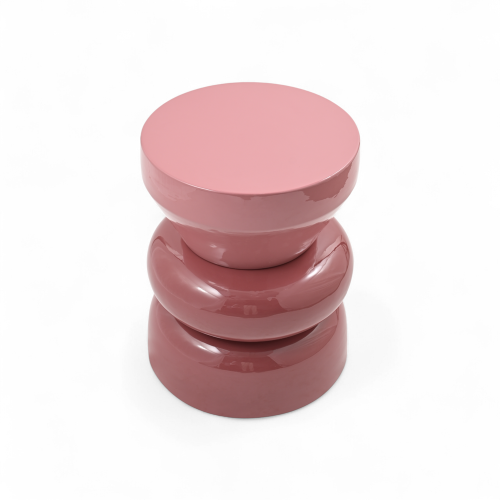 Bout de canapé rond émail bi-color framboise