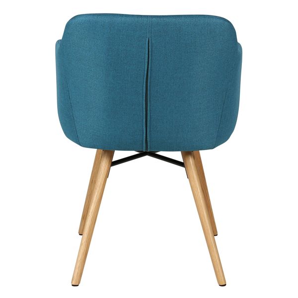 Chaise accoudoirs bleu en tissu pieds chêne naturel May