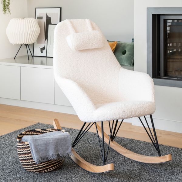 Rocking-chair scandinave effet laine mohair blanc Evy