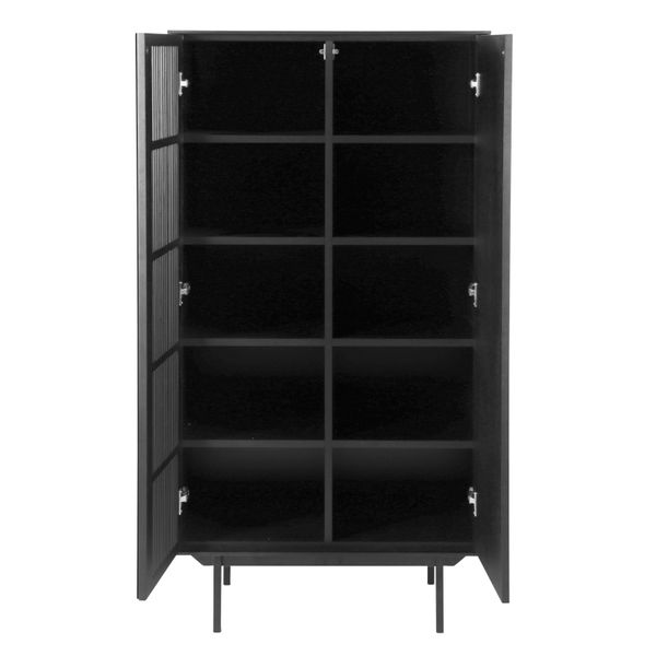 Buffet haut placage chêne noir h 161 cm 2 portes piètement métal Mojo