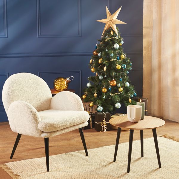 Fauteuil tissu effet laine bouclée blanc Oreo