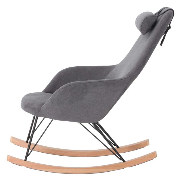 Rocking-chair scandinave en tissu gris clair et bois Evy