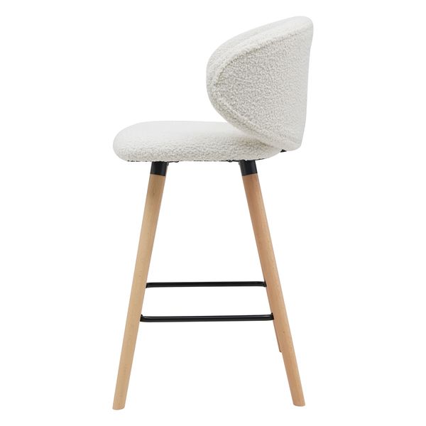 Chaise de bar tissu effet laine bouclette blanc pieds bois Tiago