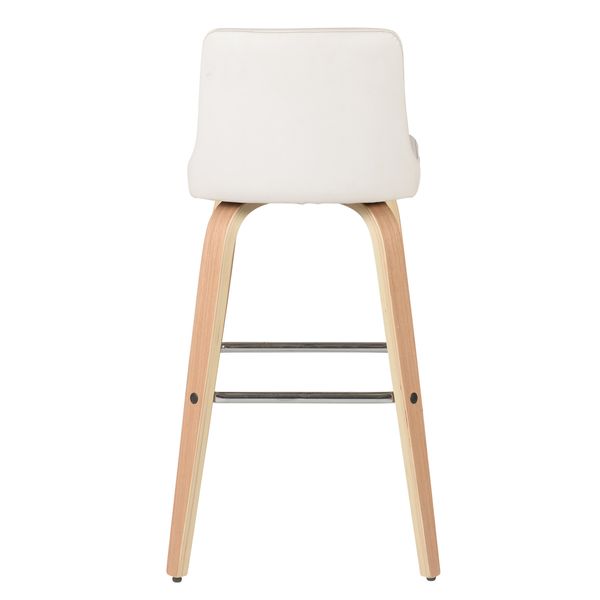 Chaise plan de travail imitation cuir blanc piètement plaqué chêne h 68.5 cm Leti