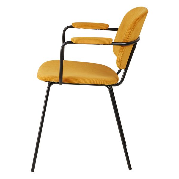 Chaise accoudoirs velours côtelé jaune curry Aston
