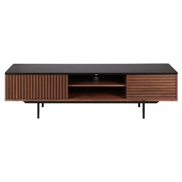 Meuble tv moderne placage noyer 180 cm piètement métal noir Nuance
