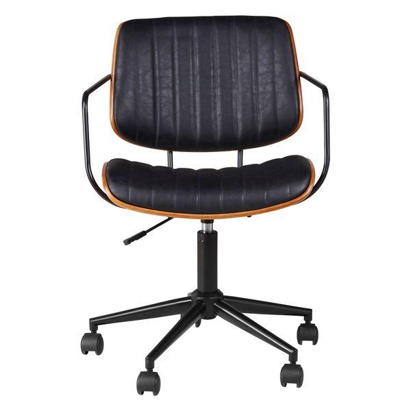Chaise de bureau imitiation cuir noir et noyer Roll